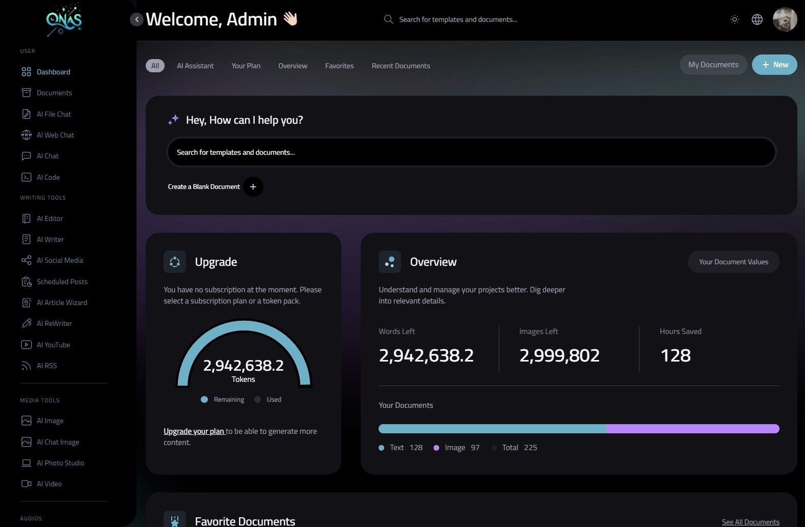 Image of AI Writing Suite dashboard